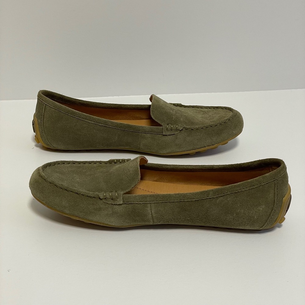 Born Suede Slip On Loafer Flats Women's Size 8 Olive Green Driving Moccasins - Picture 2 of 7